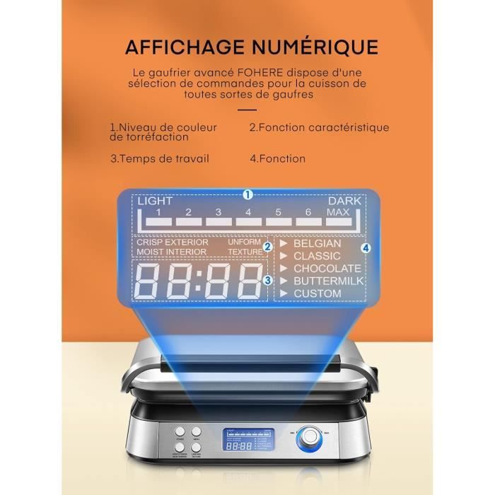 Gaufrier - fohere - double intelligent pro - 1600 w - 5 programmes - acier inoxydable