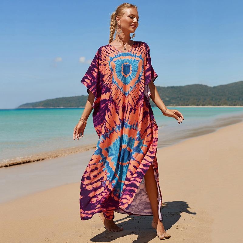 New Printed Robe Beach Resort Loose Plus Size Beach Dress Bikini Swimsuit Smock for Women