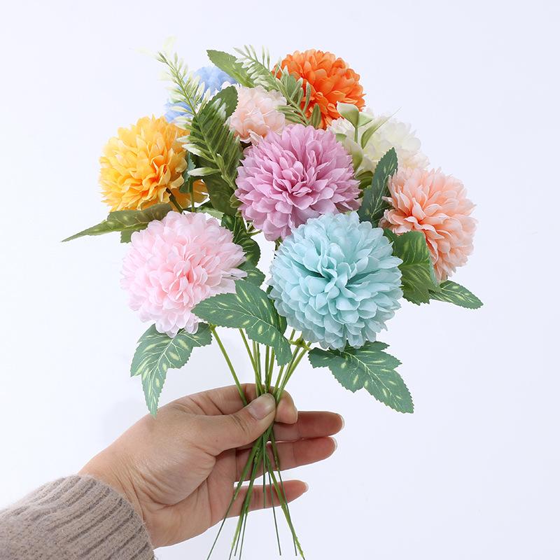 5pcs/lots Artificial Table Tennis Chrysanthemum Dandelion Fake Flower Branch Wedding Bouquet Home Living Room Garden Plant Decor