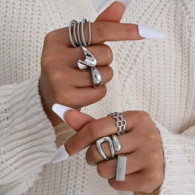 6 Stück/Set Modische Vintage Metallringe Für Damen Punk Hip Hop Gold Silber Farbe Unregelmäßiger Fingerknöchelring Täglicher Schmuck 2026