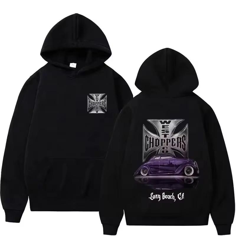 West Coast Iron Cross Choppers Logo Hooded Men's Black Fashion Cool Sweatshirt Unisex Fashion Fleece Oversized Hoodie Streetwear