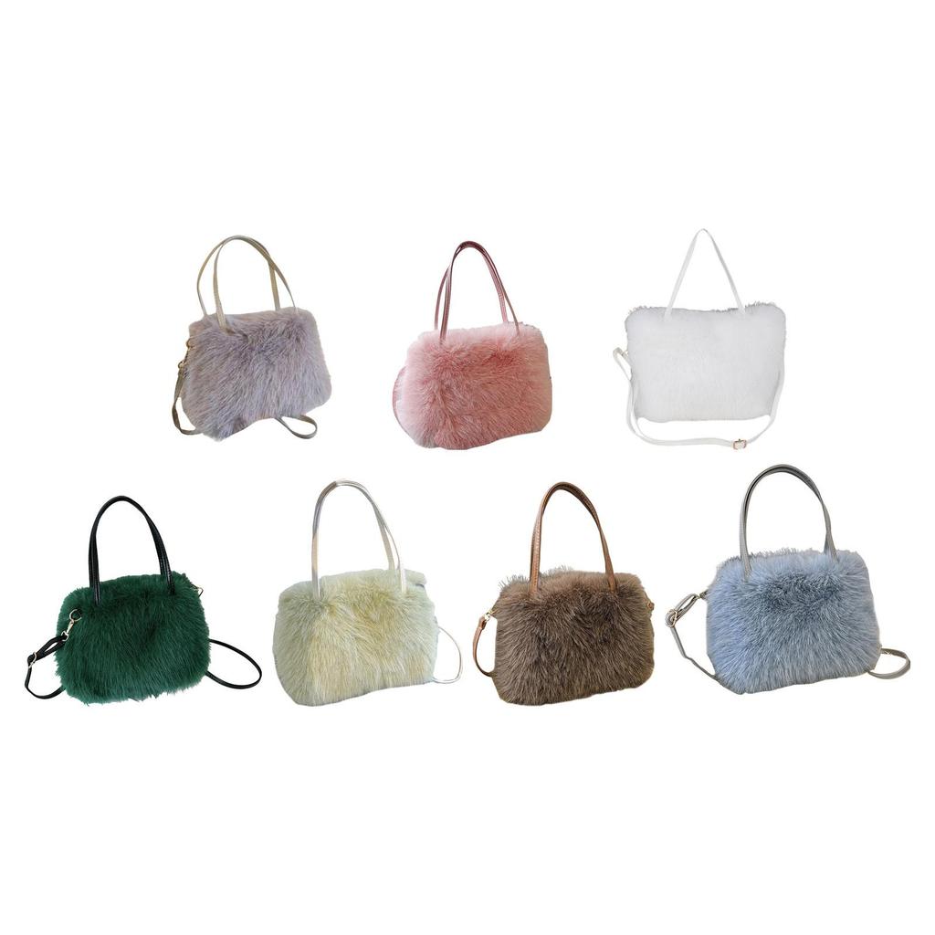 Furry Tote Bag Satchel Lightweight Cute Soft Top Handle Handbag with Adjustable Strap Crossbody Bag for Shopping Commuting Work