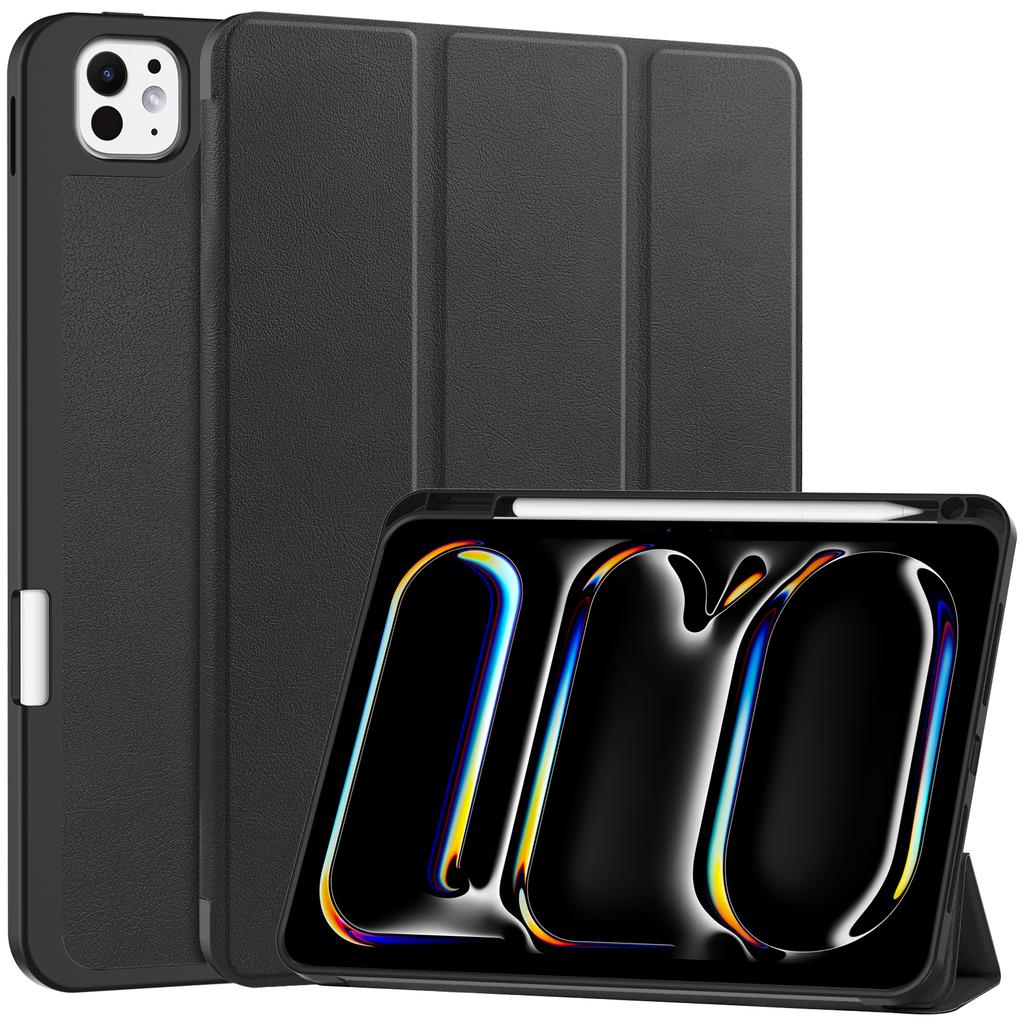 For iPad Pro 11 (2024) Leather Case Drop-proof Tri-fold Stand Tablet Cover with Pen Slot