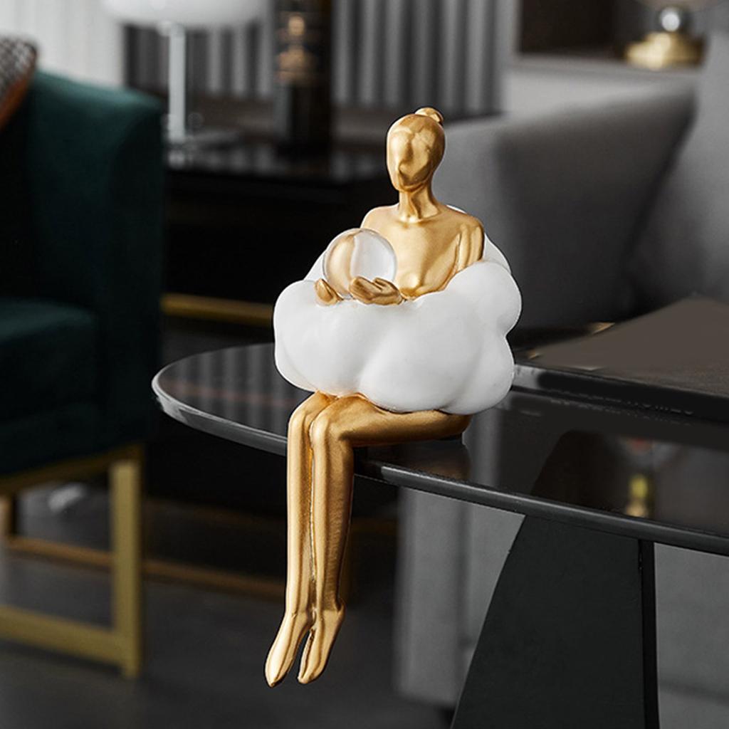 Artistic Cloud Girl Figurine Resins Abstract Craft Thinker Statue for Desk Decoration Gift for Students and Art Lover
