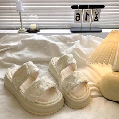 Muffin-Sandalen mit dicker Sohle Damen 2025 Sommer neue Retro vielseitige Strandschuhe echtes Leder offene Zehen kühle Hausschuhe