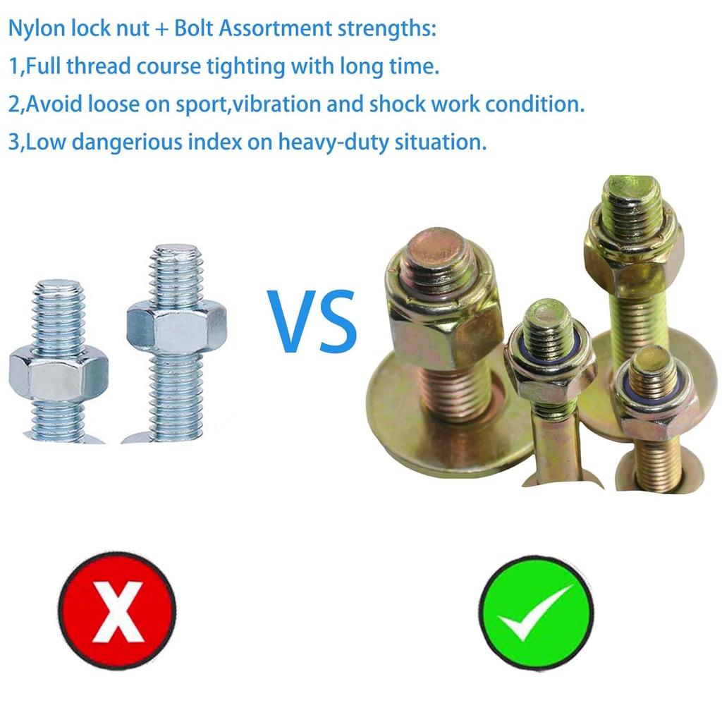 M10 x 40mm Hex Head Bolt by Color Galvanization with Nylon Lock nut and Flat Washer Assortment Kit,Alloy Steel,Grade 8.8.(10pcs Pack)