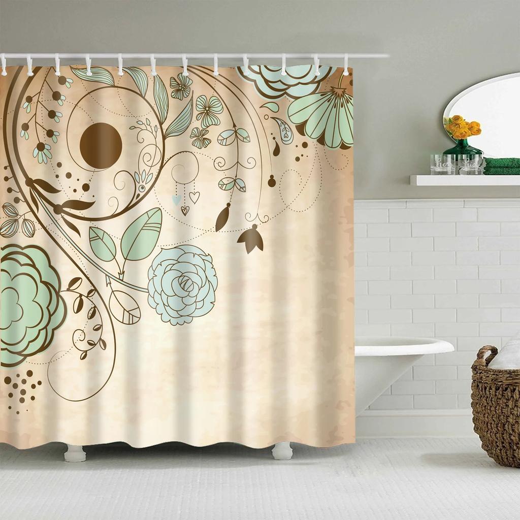Garden Flower Shower Curtain Botanical Floral Printed Bathroom Curtain Polyester Fabric Home Decor Bathtub Screen with Hooks