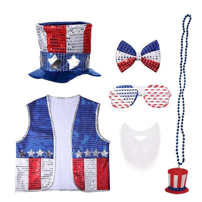 Patriotic Independence Day Outfits American Flag Costumes Accessories 4th of July Costume for Dress Up Cosplay Party