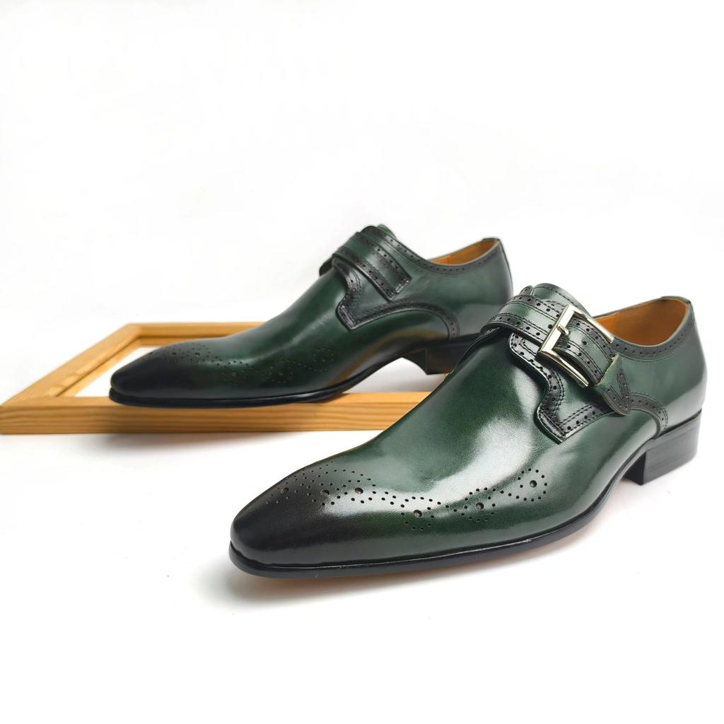 Fashion Office Business Men Shoes Top Layer Cowhide Leather Upper Metal Buckle Adjustable Fashion Social Style Leather Shoes Customized