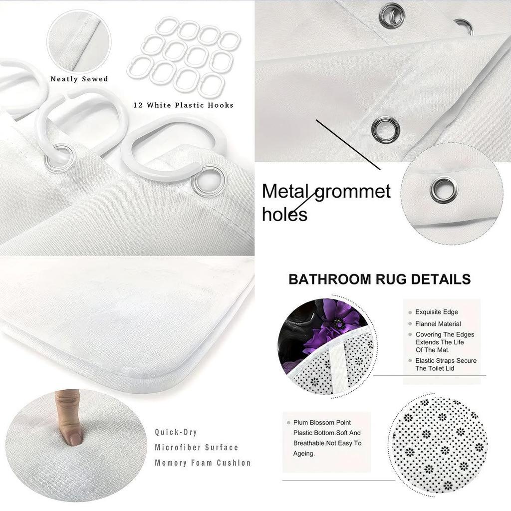 Halloween Totenkopf Wasserdichtes Duschvorhang-Set - Badezimmerdekoration und Spritzschutz (4-teiliges Set)
