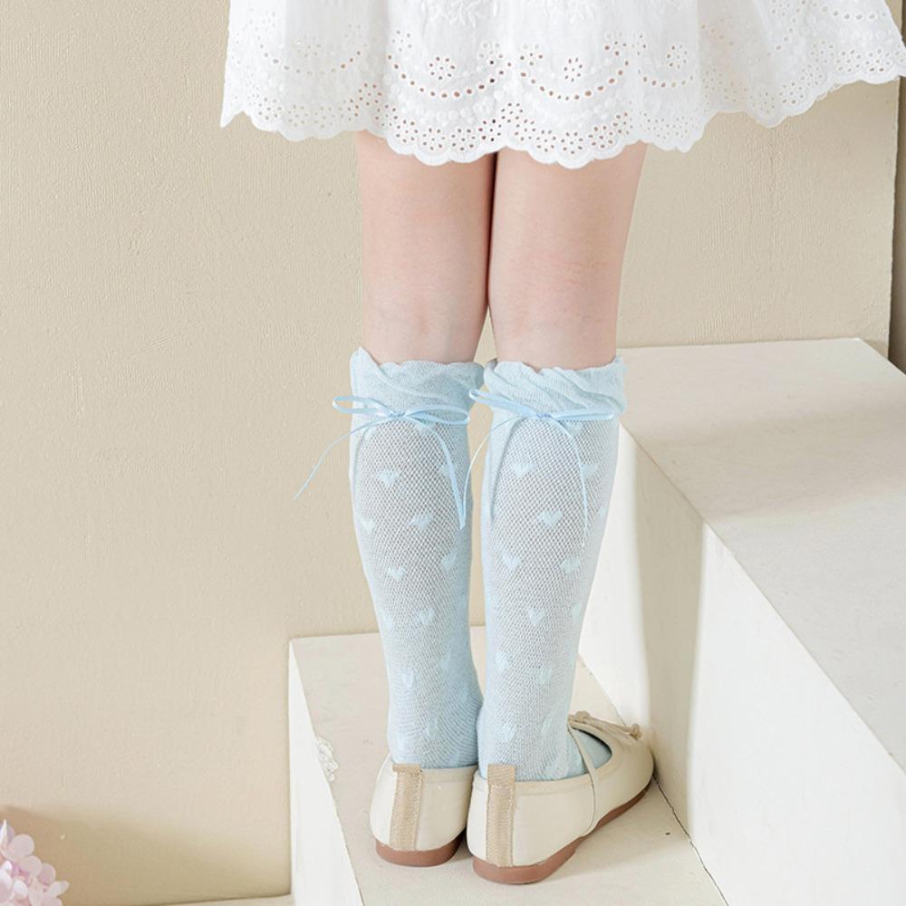 

Princess Lolita Lace Stockings Ribbon Bow Balletcore Socks Cute Children Mid-Tube Hosiery Kids синий