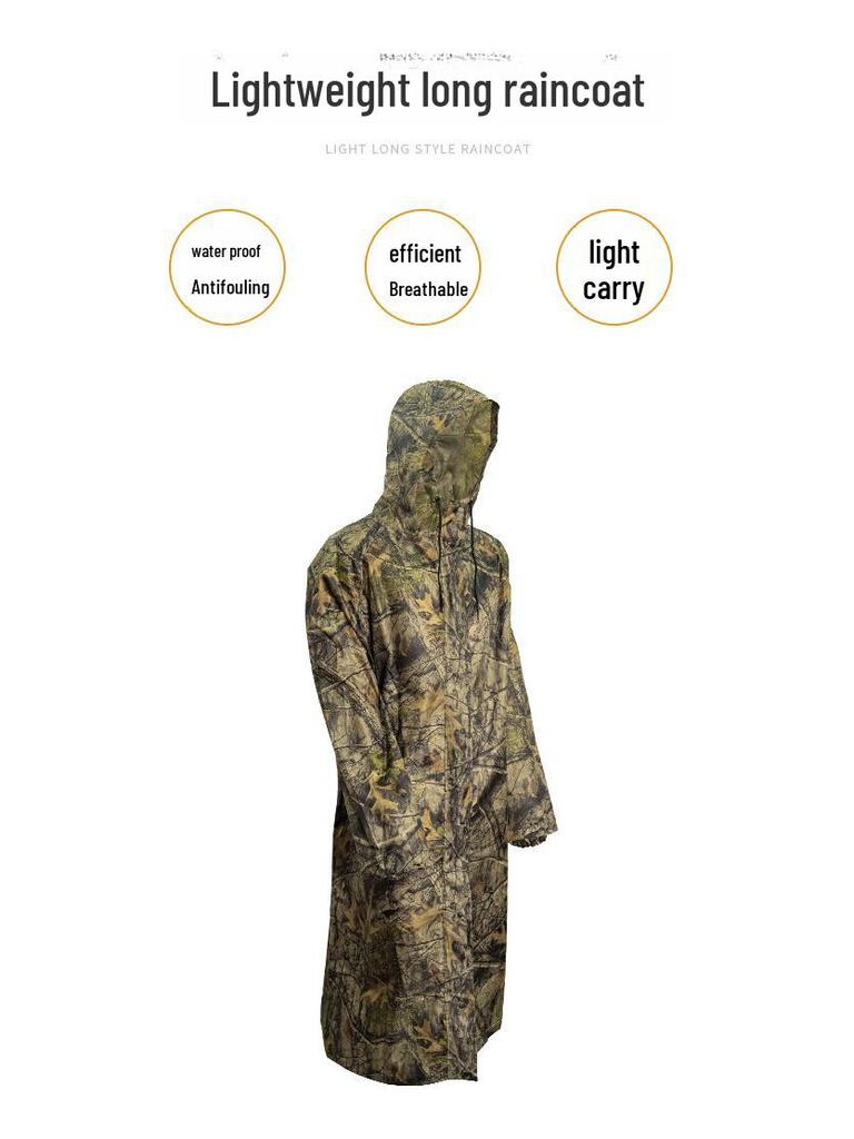 Adult Camouflage Waterproof Hiking Raincoat - Long, Lightweight, One-Piece with Reflective Strip