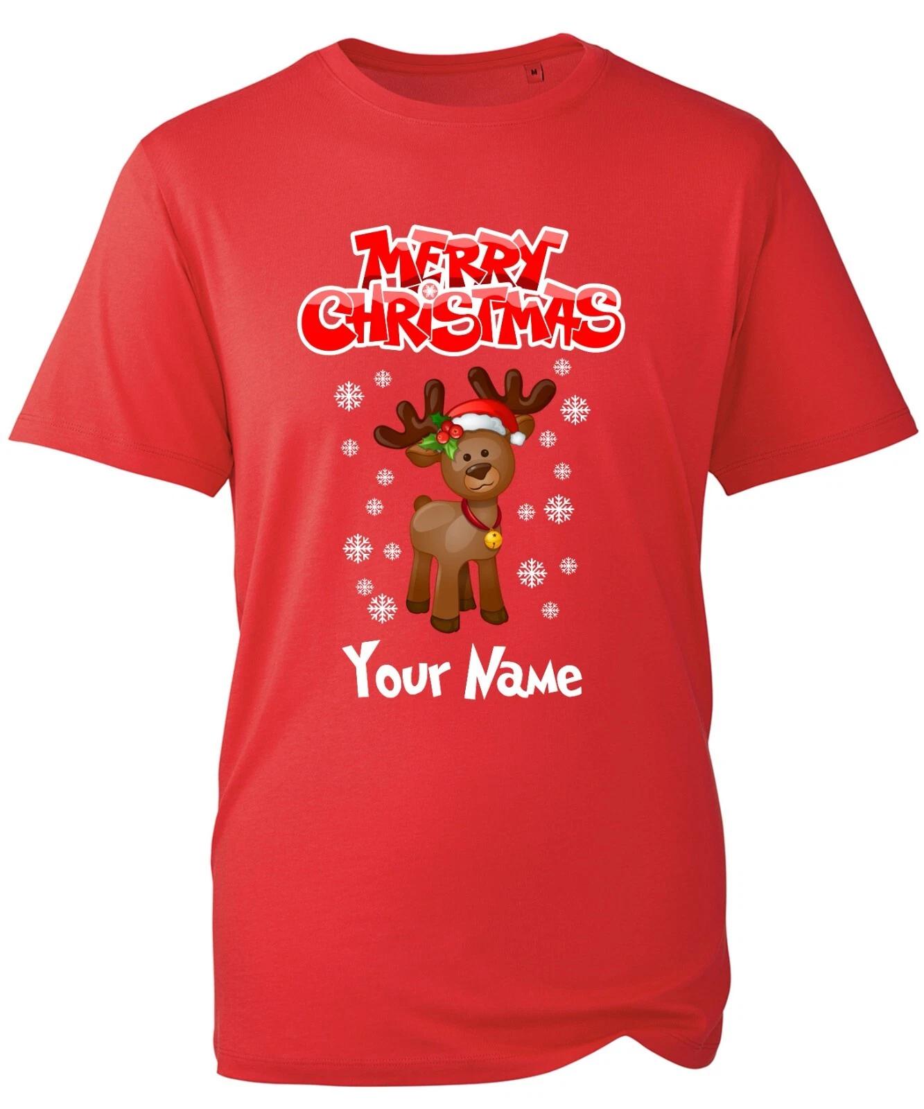 Personalised Merry Christmas Rudolph Name T-Shirt, Funny Santa Xmas Unisex Top 4XL