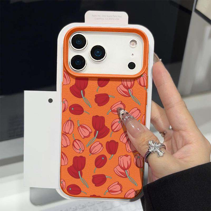 Ledertextur TPU Handyhülle Für iPhone 17 17e 16e 16 15 Pro Max 14 13 Pro Max 11 Magnolienblüte Weiche Silikon-Rückseite