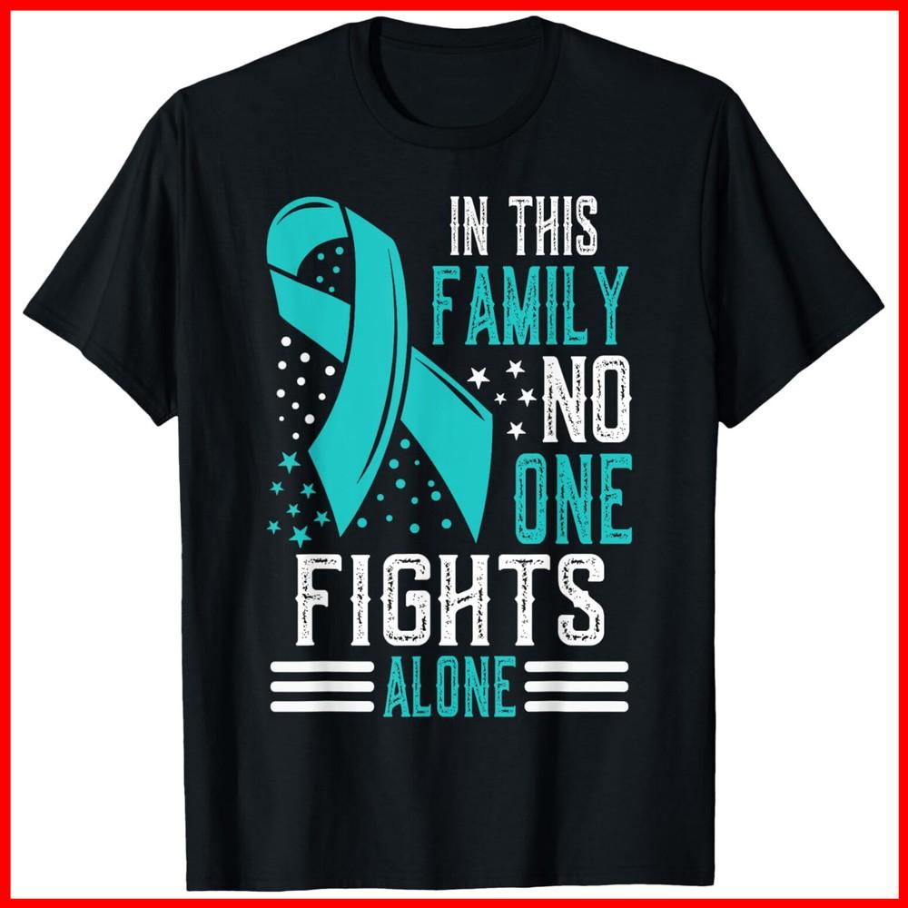 Ovarian Cancer Awareness Month Teal Rainbow Ribbon Black Cotton T-Shirt Unisex T-Shirt XXL
