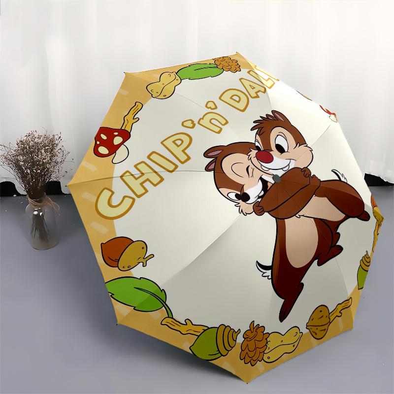 Disney Chip,Dale,Squirrels Manual Opening and Closing Umbrella - 8-Rib Reinforced Folding Design, Lightweight and Portable, Suitable for Dai