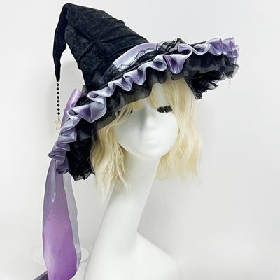 Elegant Witch Hat With Bowknot - Spooky Halloween Costume Accessory For Women, Ruched Adjustable Wizard Hat Party Supplies