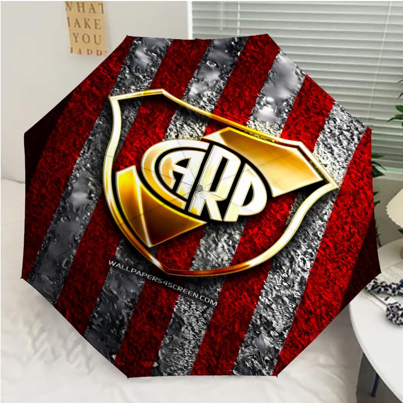 Club Atlético River Plate Print Automatic Umbrella, 8 Rib Iron Frame, Plastic Handle, Suitable for Outdoor Travel &Daily , Ideal Gift