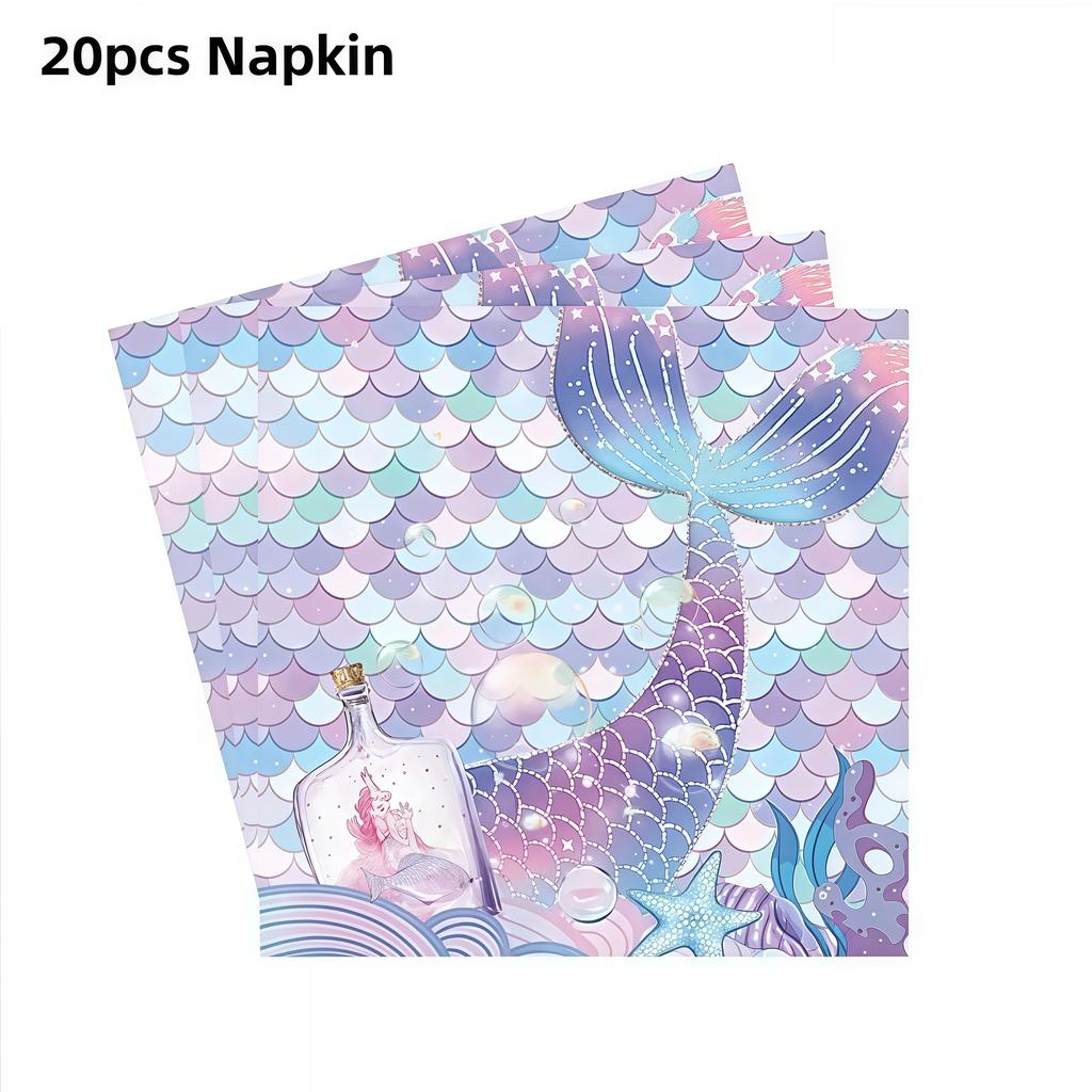 Mermaid Birthday Party Decoration Tableware Set Gradient Mermaid Plates Cups Napkins Balloons For Kids Girls Party Favors Gifts