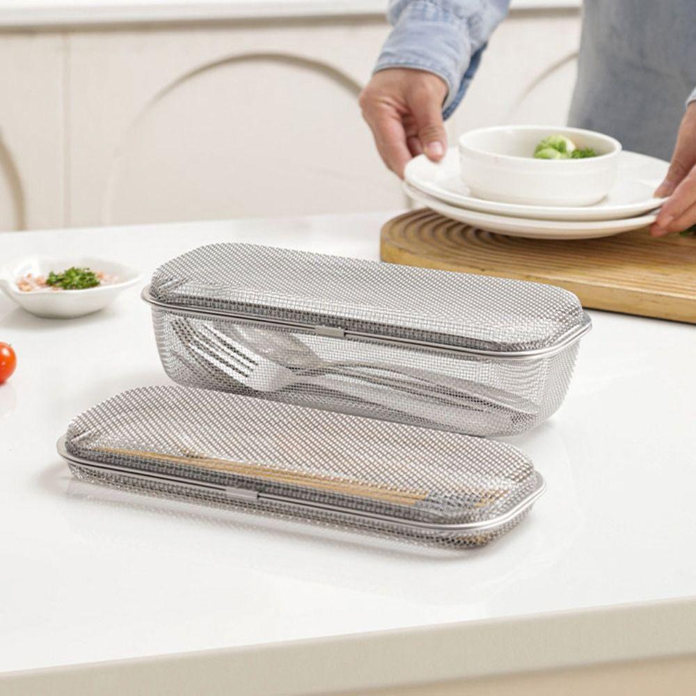 Ventilated Cutlery Cleaning Basket Stainless Steel Cutlery Box Mesh Cutlery Basket  Dishwasher