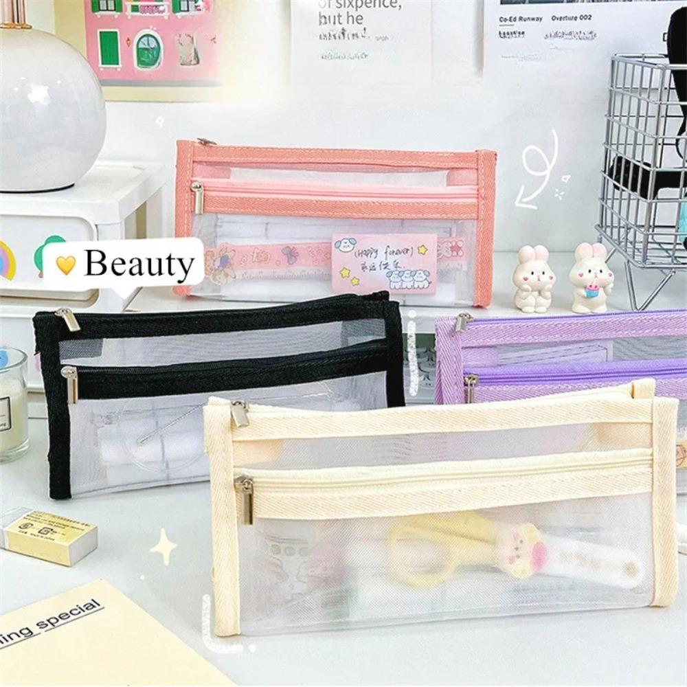 

Mesh Large Capacity Pencilcase Stationery Small Fresh Pencil Bag Gifts Solid Color Pencil Bag