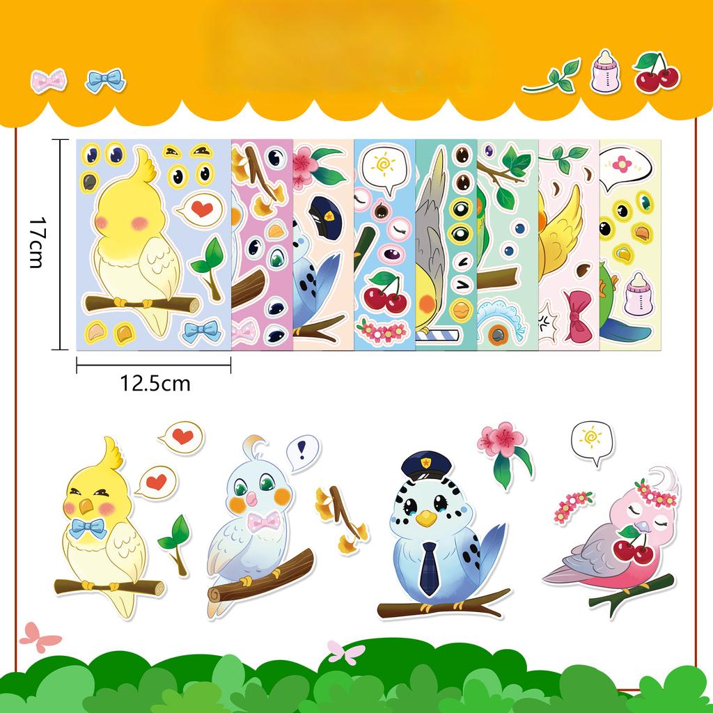 8 Pictures/set of Parrot Face Change Graffiti Stickers Personality Make A Face Cartoon Puzzle Stickers