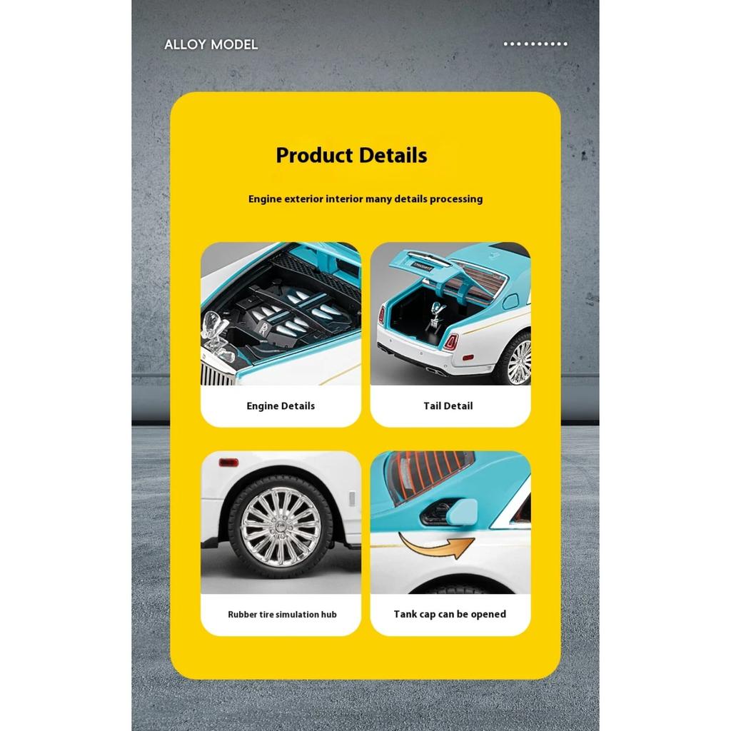 Simulated 1/22 Rolls-Royce Phantom Model Toy, Alloy Die-cast Car Model, Suitable for Boys' Birthday Gifts, Collection Ornaments