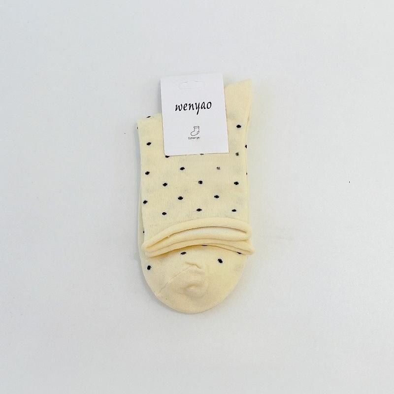 Female Spring and Autumn Polka Dots Roll Edge Loose Mouth In The Tube Stack Socks