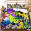 Graffiti Duvet Cover Hip Hop Street Culture Print Bedding Set Microfiber Colorful Overlapping Blocky Letters Art Comforter Cover