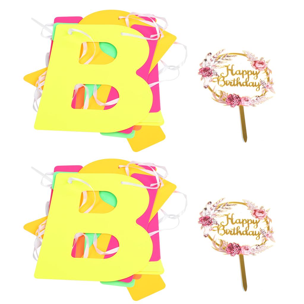 2 set födelsedagsbanderoll Dekoration Bokstavskort Blomma Akryl Tårtdekoration Festtillbehör