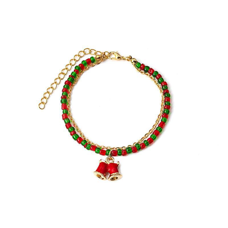 European-American Style Handmade Colorblock Beaded Bracelet with Cartoon Christmas Tree
