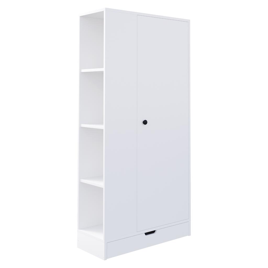 Wardrobe 70*40*170cm, Single-Door Design, with Shelves and Drawers, Pure White