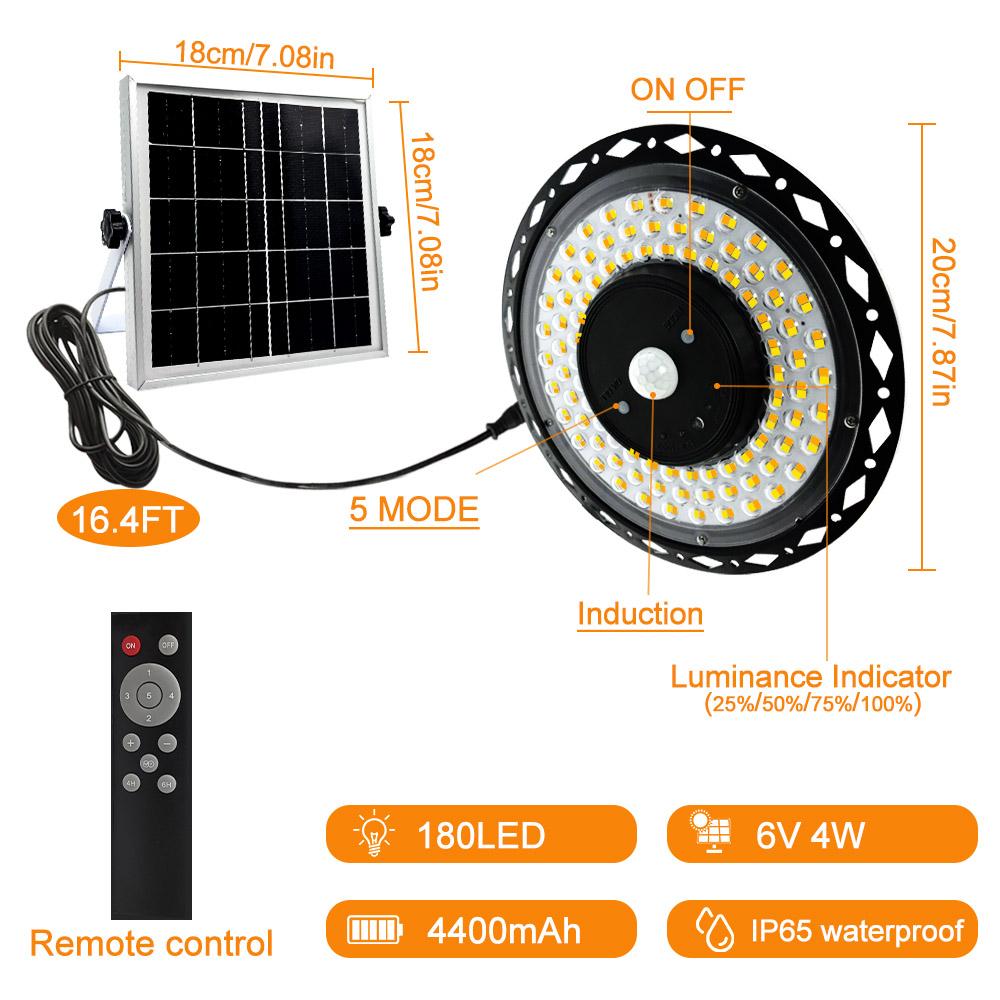 Solar Shed Light Indoor Outdoor 228 LED Pendant Light Motion Sensor with Remote Waterproof 5 Lighting Modes for Barn Gazebo Yard