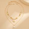 Baroque Special-Shaped Imitation Pearl Beaded Necklace, Creative Metal Thin Chain Starfish Collarbone Chain