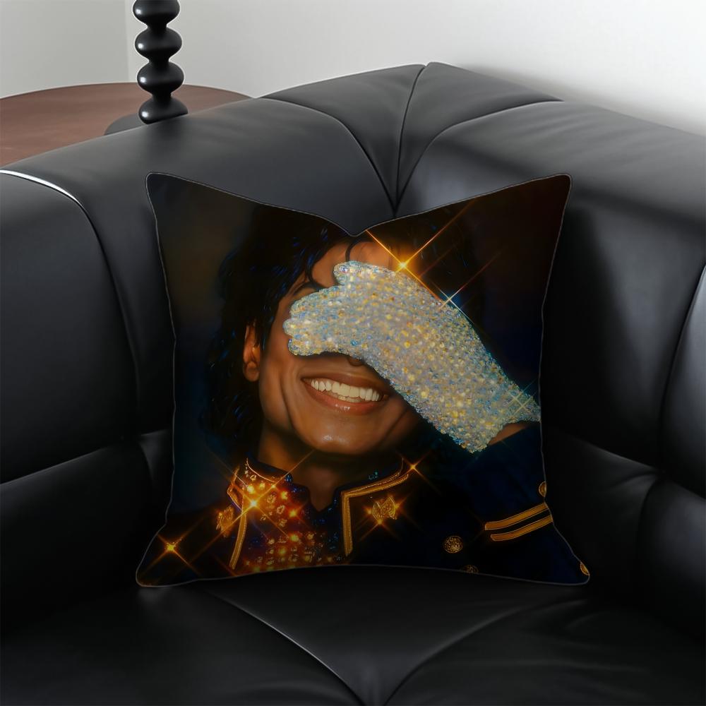 M-Michael Jackson Pop King Cushion Cover Pillow Case Anti-Dustmite Invisible Zipper Silky Plush Cushion