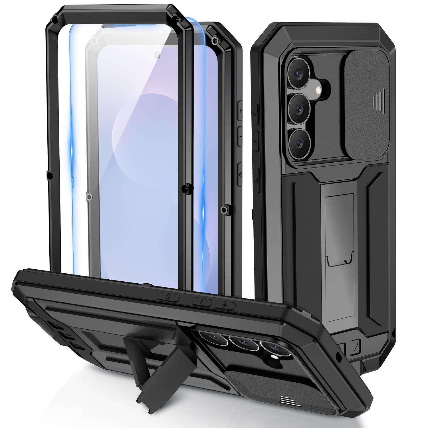 

Cases for Samsung S25 Edge S24 S23 S26 S22 S21 Ultra Sturdy Protective Case with Screen Sliding Cover Shockproof Glass Screen aluminum&Case & Screen Protector&Galaxy S23 чёрный