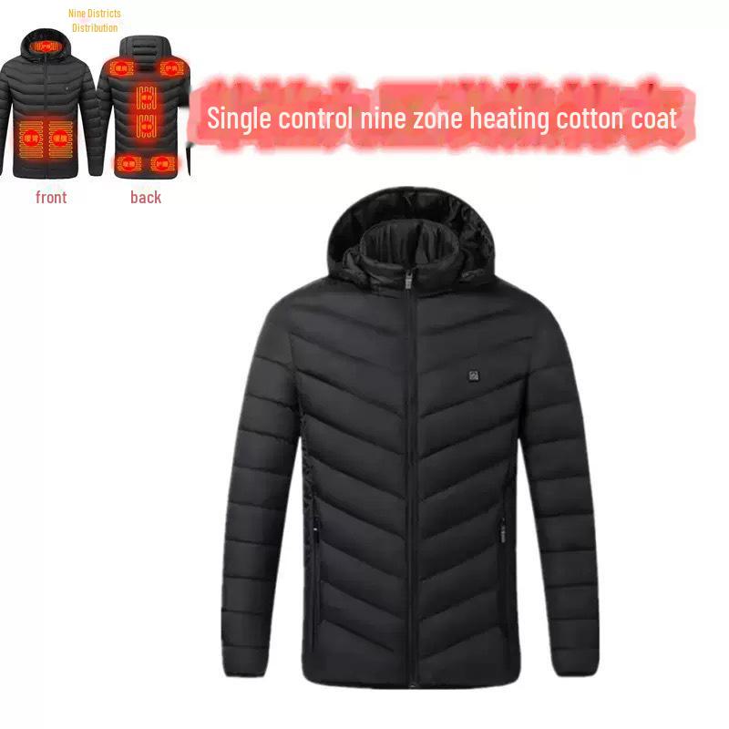 Men's Multi-Zone Hooded Electric Heated Cotton Coat with Long Sleeves