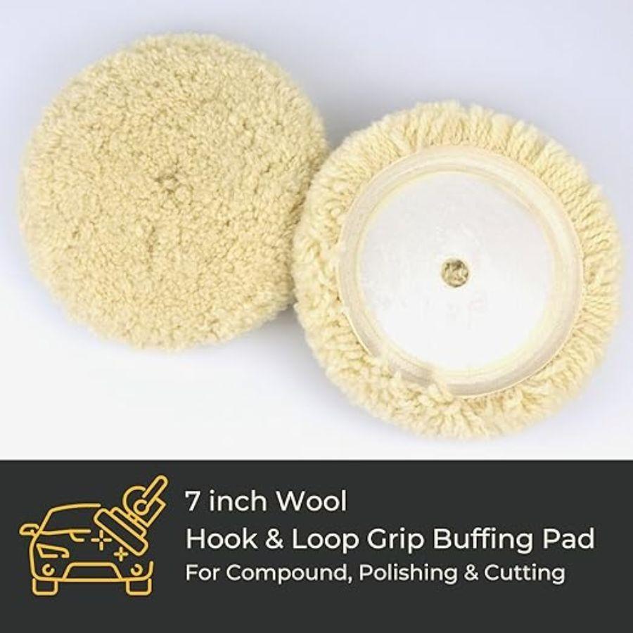 7 Inch Buffing Pad – Natural Lambswool Polishing Pad with Hook & Loop for Car a