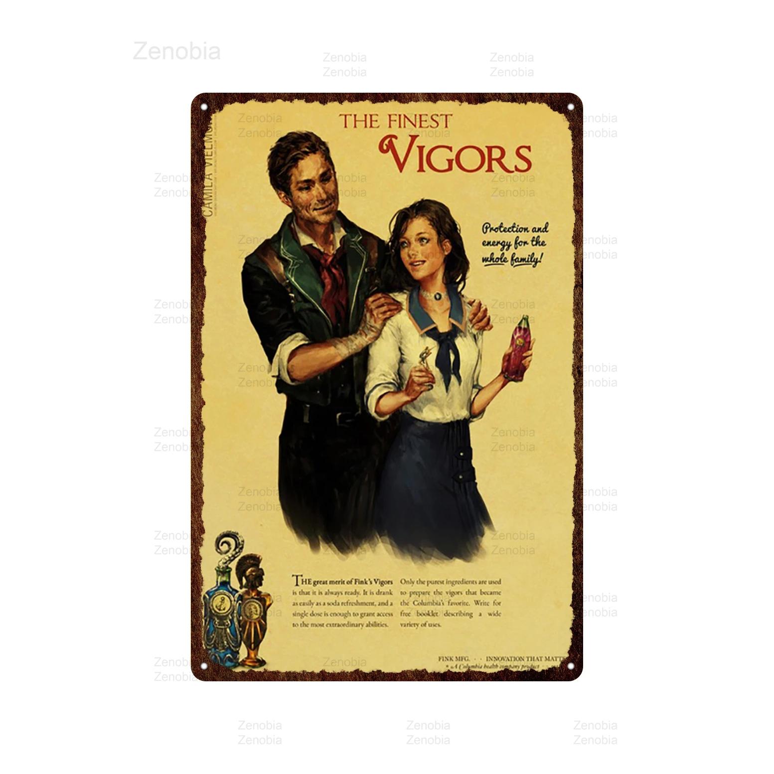 Винтажная металлическая табличка Игра-стрелялка Bioshock Infinite Ретро Жестяной постер Настенное искусство Декор для мужской пещеры для дома бара кафе Потертая табличка Подарок 20x30cm（7.8x11.8inch）
