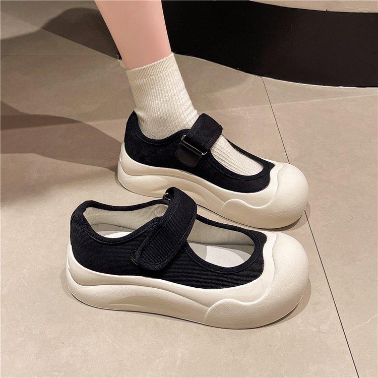 Spring and Autumn Mary Jane Women's Shoes Ugly Big Head Thick Bottom Velcro White Shoes Board Shoes