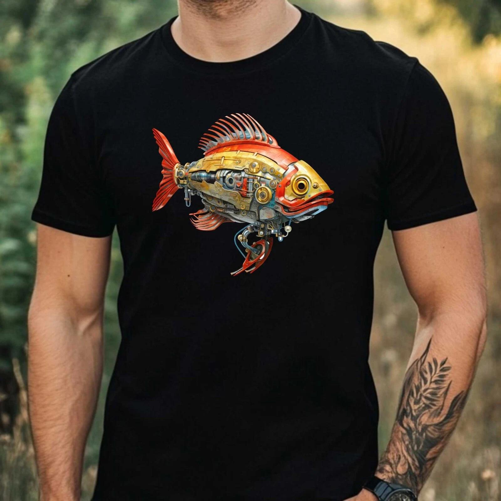 T-Shirt Herren Cyborg Fisch Motiv Baumwolle Größe XS bis 5XL XL