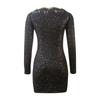 Fashion Womens Loose V-neck Bright Flash Rhinestone Long-sleeved Dress
