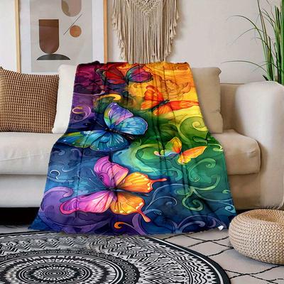1pc Butterfly Print Blanket, Flannel Blanket, Soft Warm Throw Blanket Nap Blanket For Couch Sofa Office Bed Camping Travel