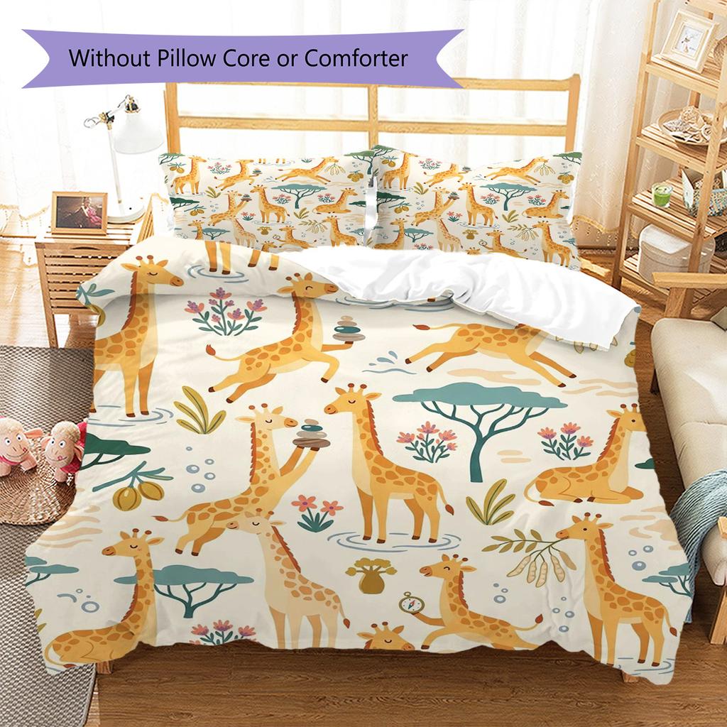 giraffe Pattern Bedding Quilt Set Quilt Cover Pillowcase Home Decoration Birthday Gift (1 * duvet cover + 2 * pillowcase, without core)