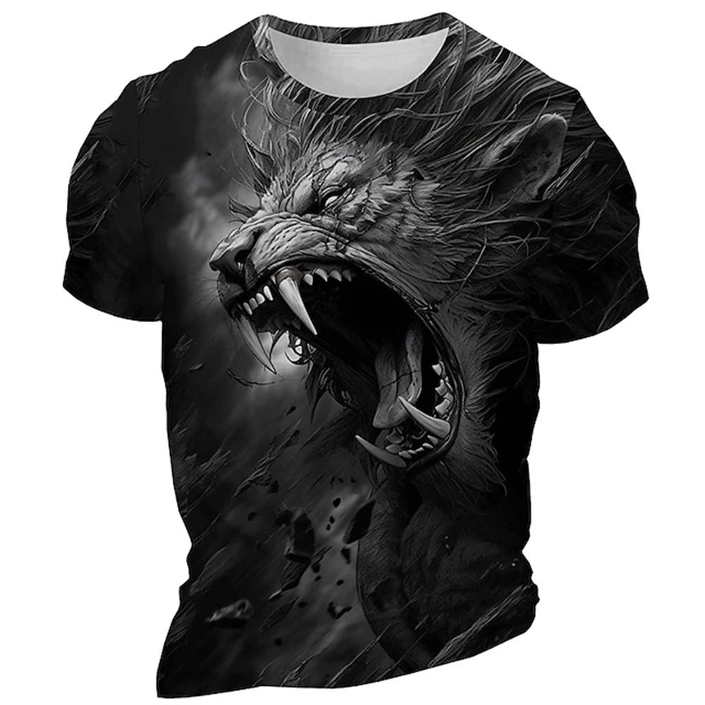 Men's Casual Round Neck T-Shirt Outdoor Sports Mountaineering Short Sleeve 3D Dog Bear Print Summer Breathable Men's T-Shirt Top