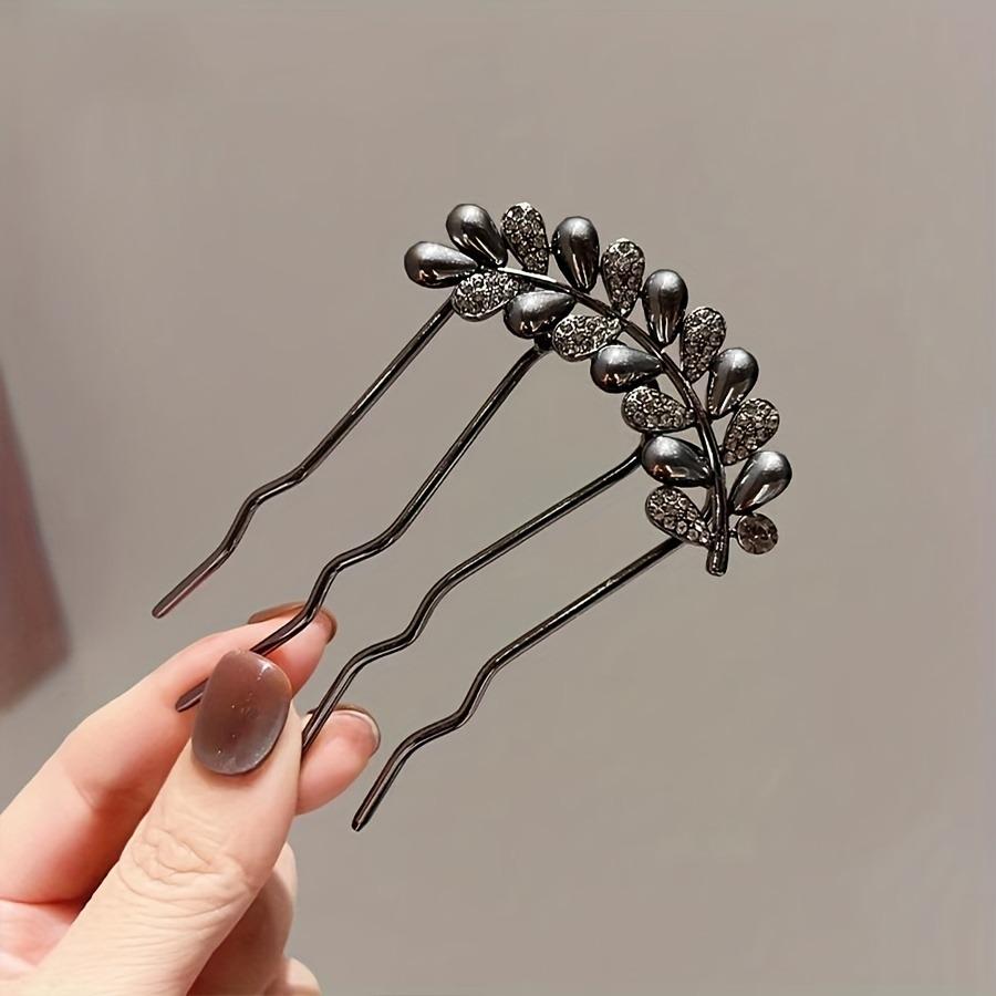 Chinese ancient style exquisite rhinestone U-shaped comb, feminine elegance, daily metal hair clip, hairpin