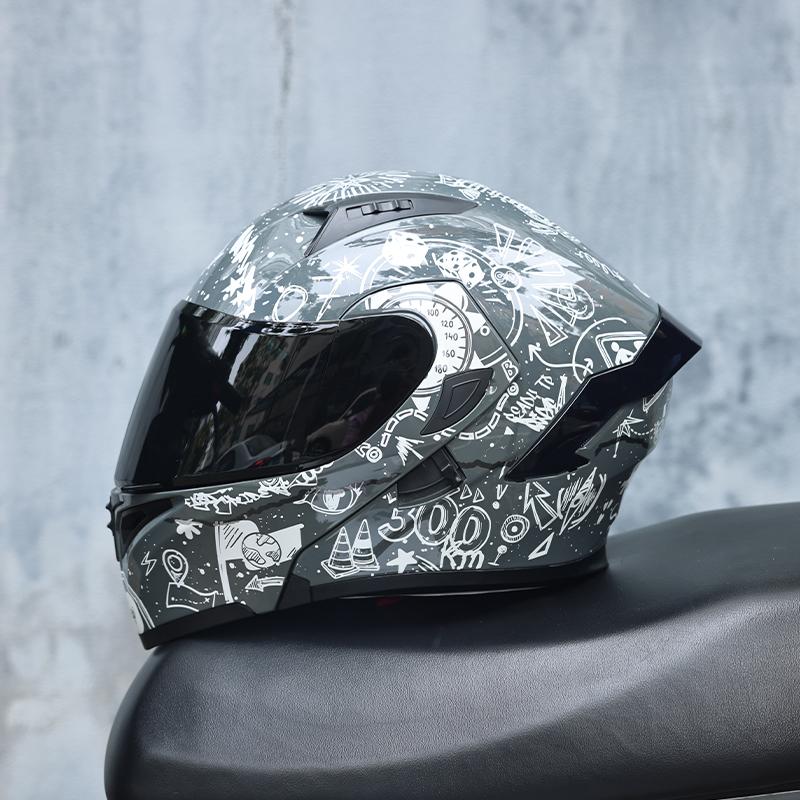 ORZ-Motorcycle Helmet, Men's and Women's Flip Face Helmet, Dual Mirror Motorcycle Helmet, Fully Covered All Season