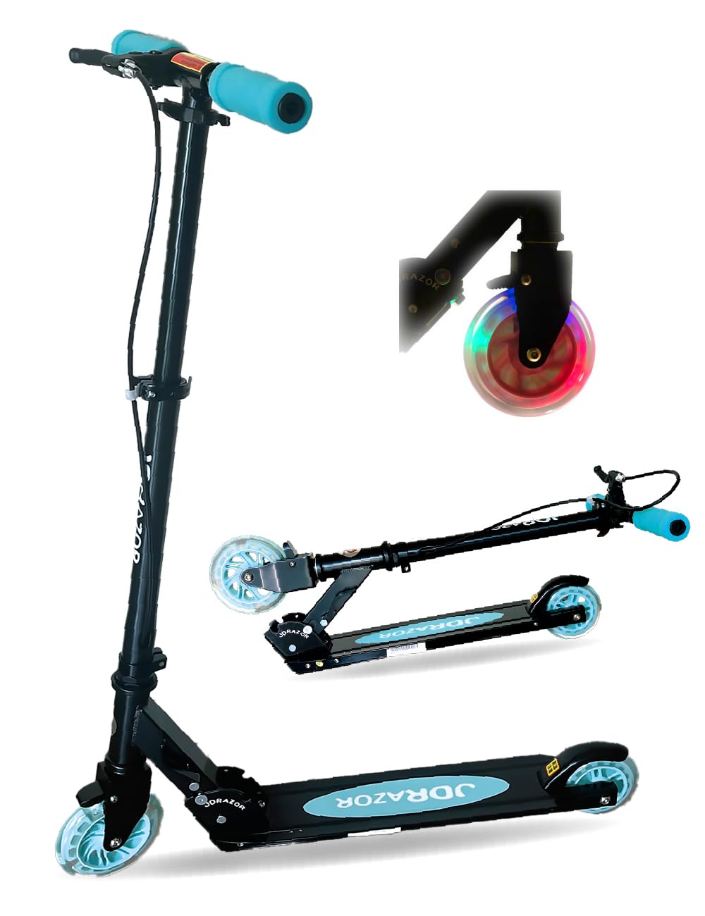 

JD RAZOR Кикборд с Кик-Ручкой, Подсветкой LED, Высота Для Взрослых и Отличная Легкая Грузоподъемность MS-205R-B Начинающий, Тормоз, Колеса, Регулируемый,