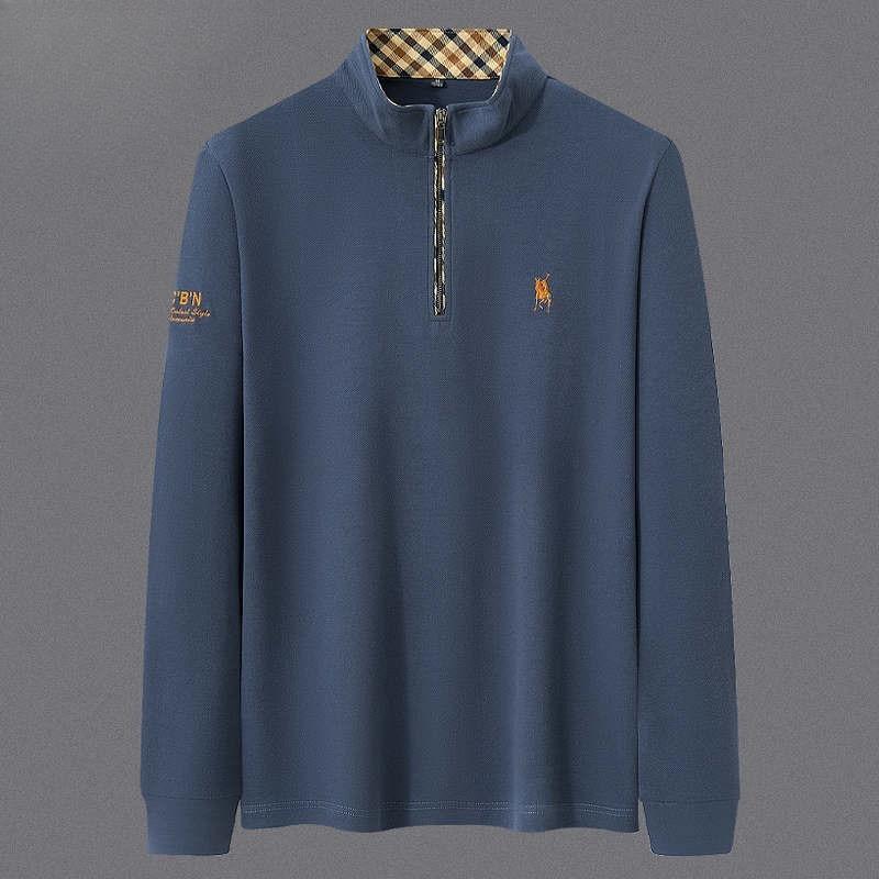Trend Hub High End 100% Cotton Long Sleeve T-shirt Men's Standing Collar Fashionable Embroidery Paul Casual Sports Polo Shirt