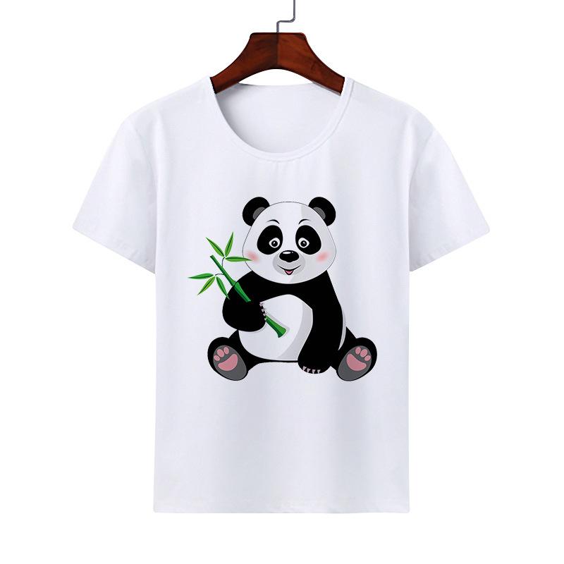 Cute Giant Panda Cartoon Tshirt for Boy Girl Summer round Neck Modal Cat Short Sleeve ParentChild Top Kids Clothing 110